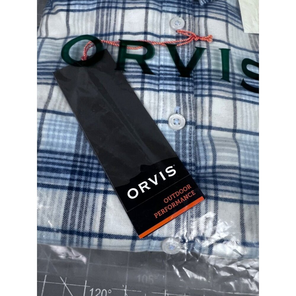 Orvis Mens Tech Check Flannel Long Sleeve Shirt XL Blue/White Plaid - Picture 9 of 9